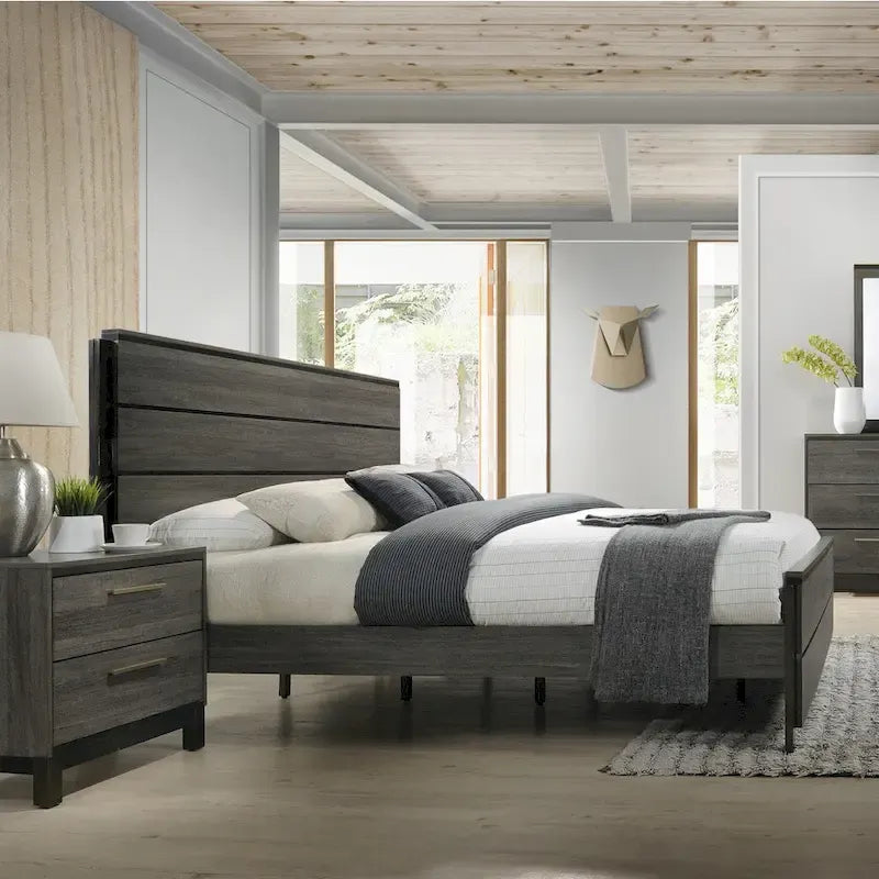 Ensemble de chambre à coucher Roundhill Furniture Ioana 187 Queen 6 pièces en bois gris antique