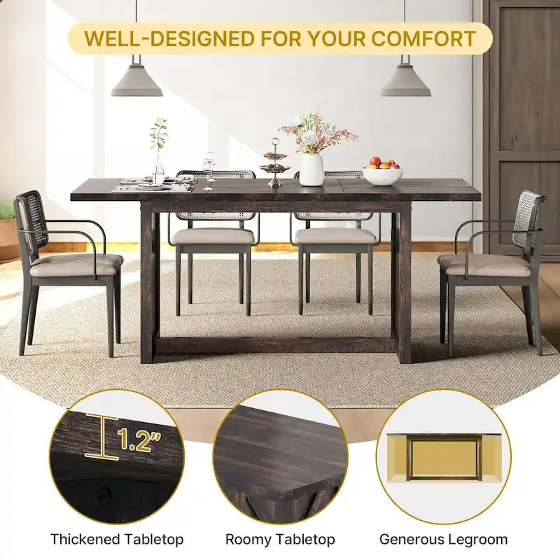 Moasis 70.8 Grande table de cuisine/salle à manger de style campagnard pour 6 à 8 personnes