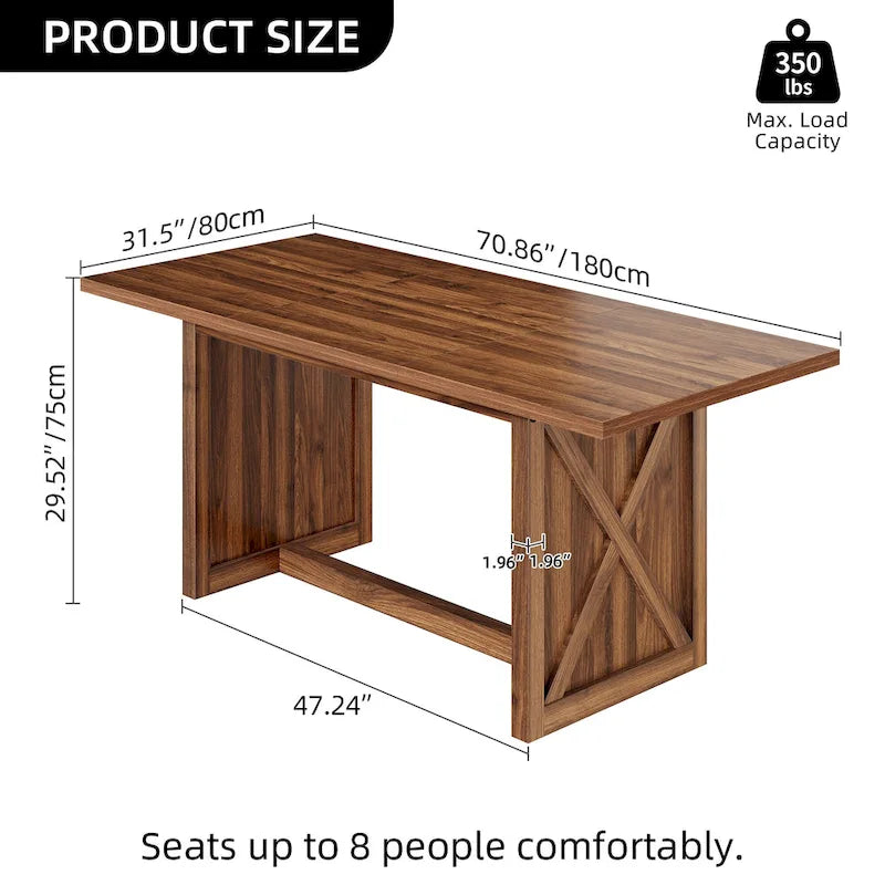 Moasis 70.8 Grande table de cuisine/salle à manger de style campagnard pour 6 à 8 personnes