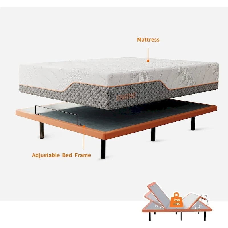 Cadre de lit ajustable ESHINE - Matelas hybride en mousse à mémoire de forme de 35,5 cm (14 pouces) Série 2000