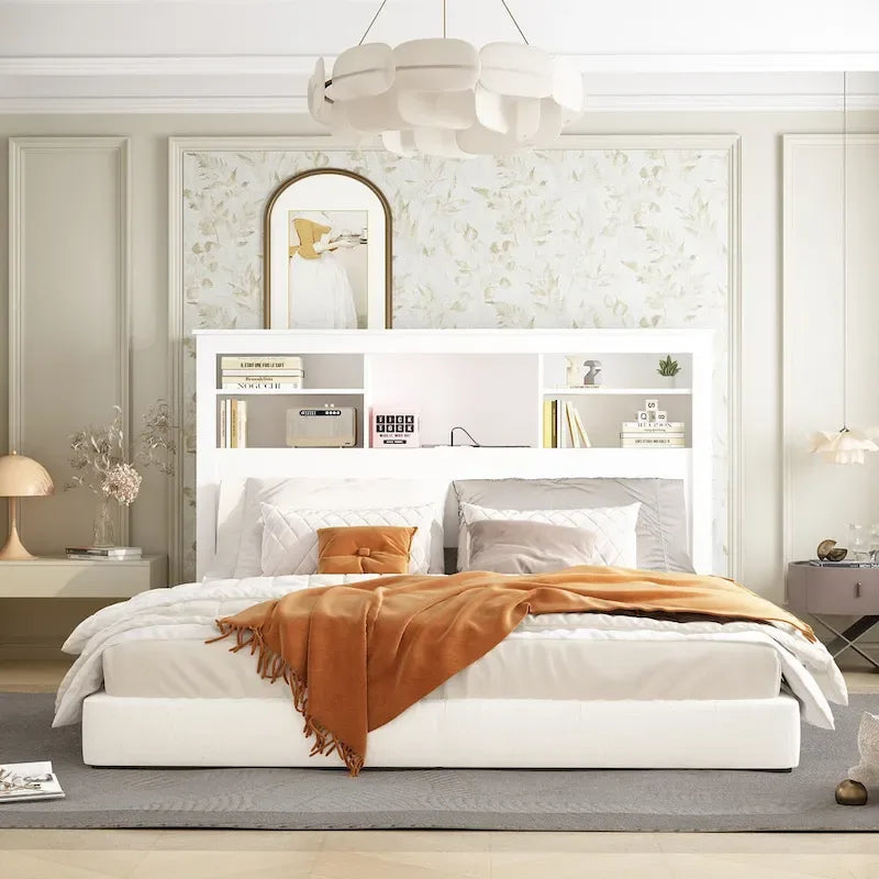 Tête de lit bibliothèque 65Timechee Queen avec éclairage RGB et étagère réglable