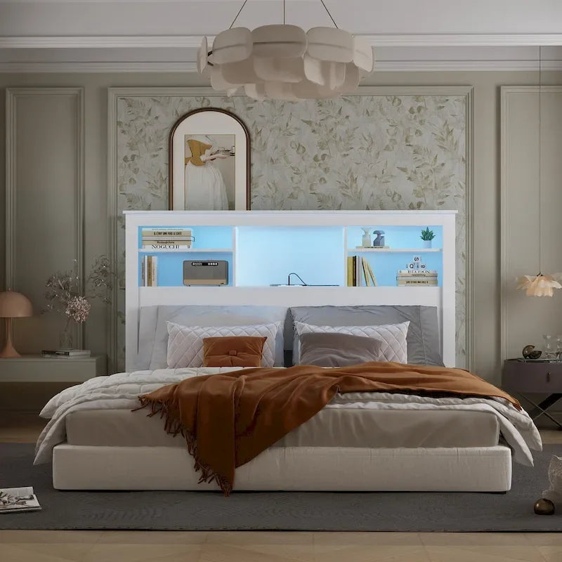 Tête de lit bibliothèque 65Timechee Queen avec éclairage RGB et étagère réglable