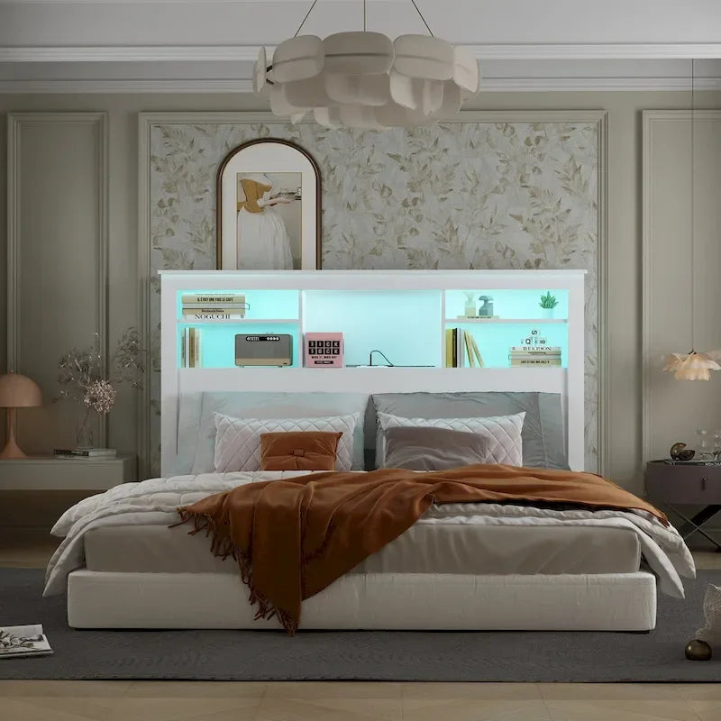Tête de lit bibliothèque 65Timechee Queen avec éclairage RGB et étagère réglable