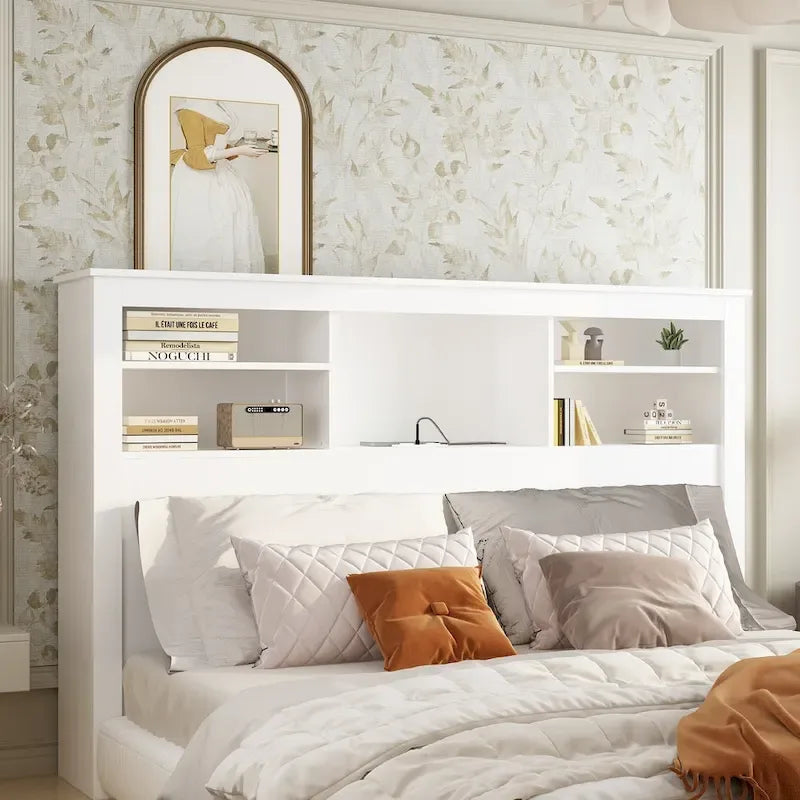 Tête de lit bibliothèque 65Timechee Queen avec éclairage RGB et étagère réglable