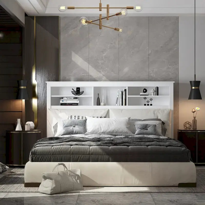 Tête de lit bibliothèque 65Timechee Queen avec éclairage RGB et étagère réglable