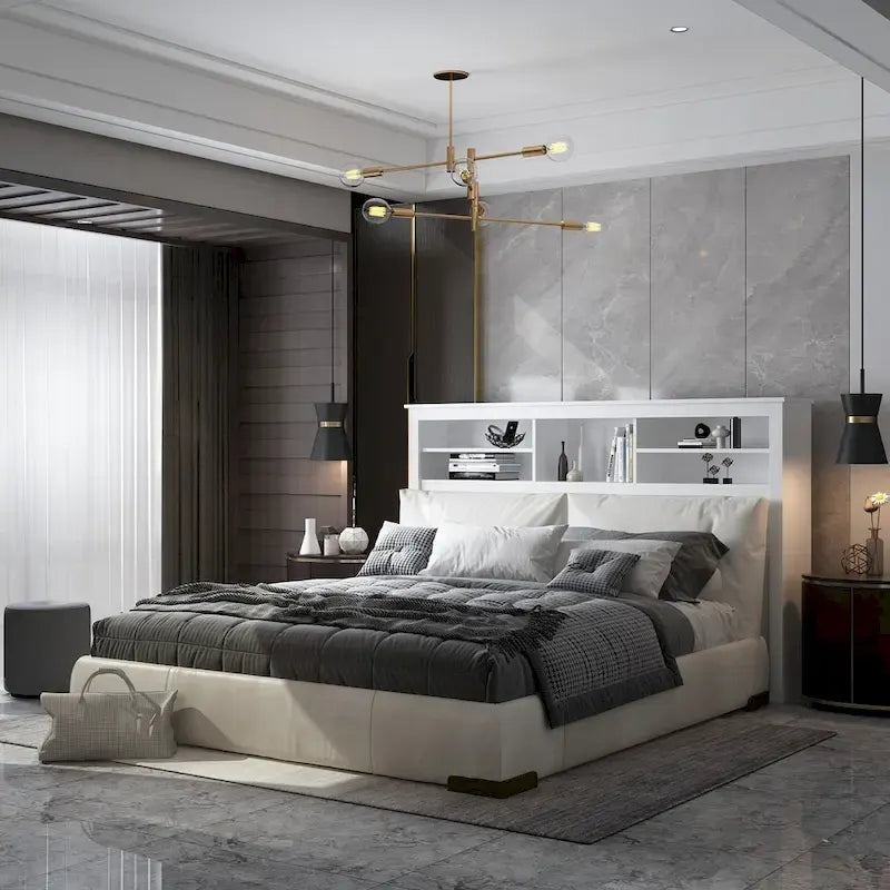 Tête de lit bibliothèque 65Timechee Queen avec éclairage RGB et étagère réglable