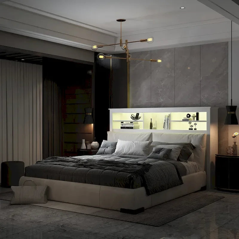 Tête de lit bibliothèque 65Timechee Queen avec éclairage RGB et étagère réglable