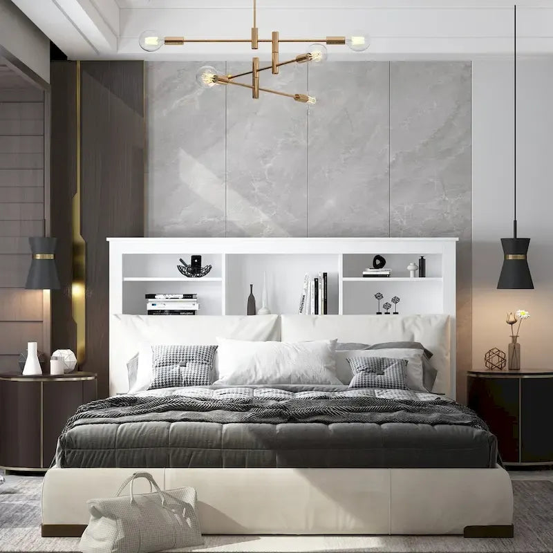 Tête de lit bibliothèque 65Timechee Queen avec éclairage RGB et étagère réglable