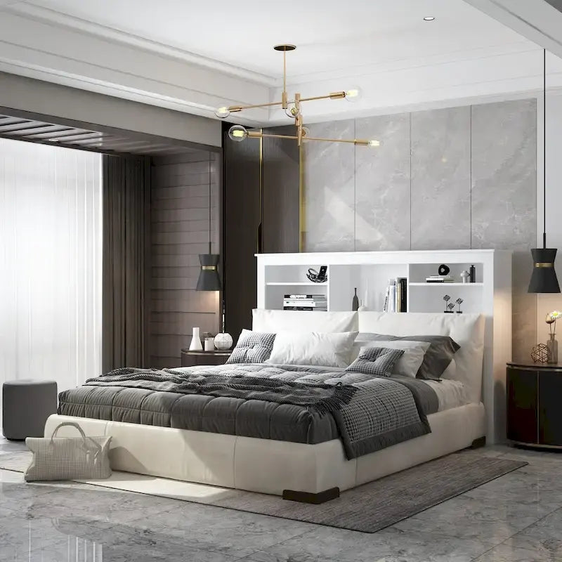 Tête de lit bibliothèque 65Timechee Queen avec éclairage RGB et étagère réglable