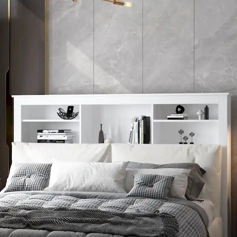 Tête de lit bibliothèque 65Timechee Queen avec éclairage RGB et étagère réglable