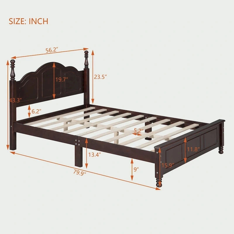 Cadre de lit plateforme en bois pleine grandeur