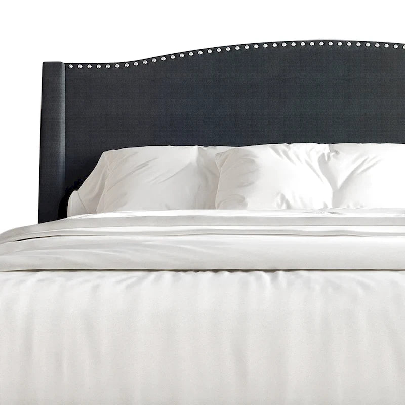 Lit capitonné CraftPorch élégant avec tête de lit à oreilles et tiroirs, orné de clous chromés
