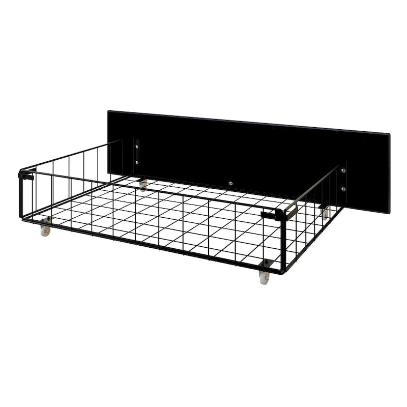 Lit capitonné CraftPorch élégant avec tête de lit à oreilles et tiroirs, orné de clous chromés