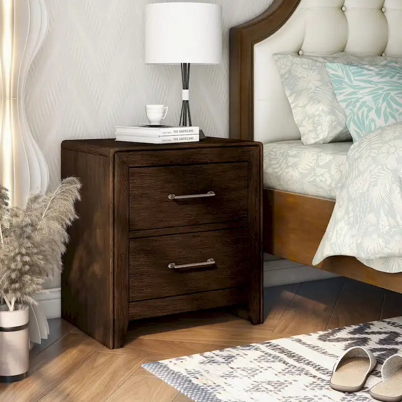 Bett Transitional Walnut Solid Wood 2-Drawer Nightstand by Furniture of America