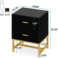 2-Drawer Nightstand, Modern Black and Gold Bedside Table for Bedroom