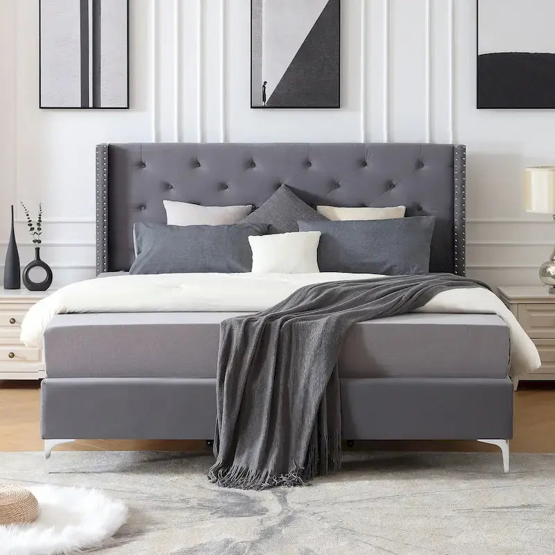 Cadre de lit plateforme rembourré en velours California King