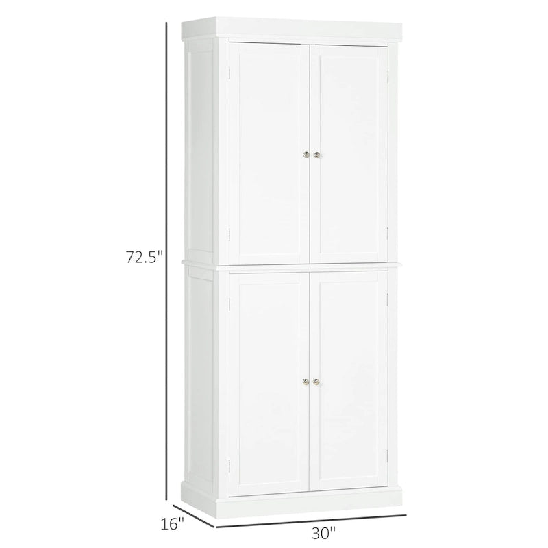 HOMCOM Meuble de rangement de cuisine moderne autoportant à 4 portes, avec 6 étagères à niveaux et 4 étagères réglables.