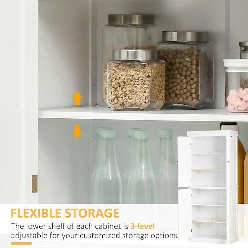 HOMCOM Meuble de rangement de cuisine moderne autoportant à 4 portes, avec 6 étagères à niveaux et 4 étagères réglables.