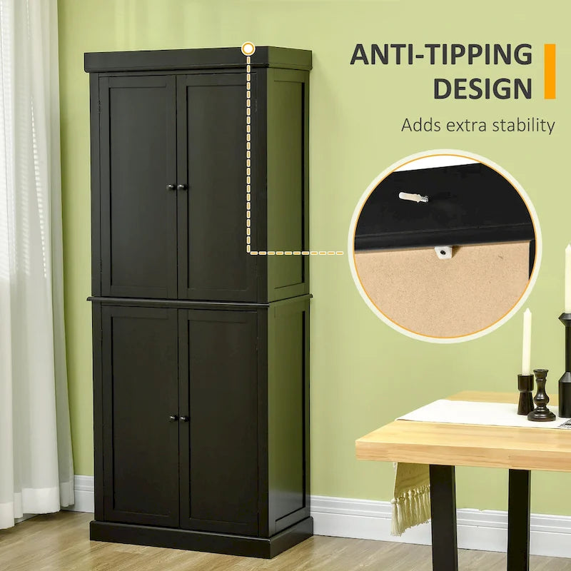 HOMCOM Meuble de rangement de cuisine moderne autoportant à 4 portes, avec 6 étagères à niveaux et 4 étagères réglables.