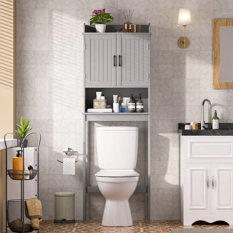 Meuble de rangement pour salle de bain VEIKOUS à installer au-dessus des toilettes, avec portes et étagères