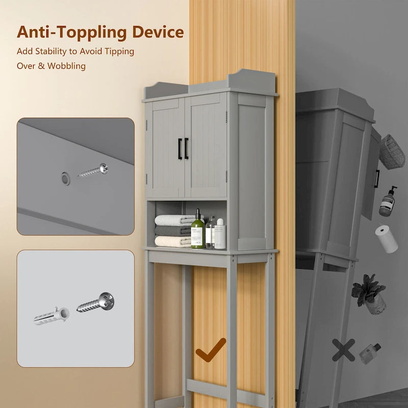 Meuble de rangement pour salle de bain VEIKOUS à installer au-dessus des toilettes, avec portes et étagères