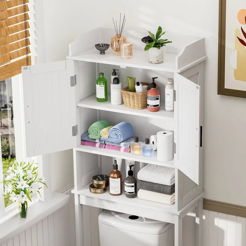 Meuble de rangement pour salle de bain VEIKOUS à installer au-dessus des toilettes, avec portes et étagères