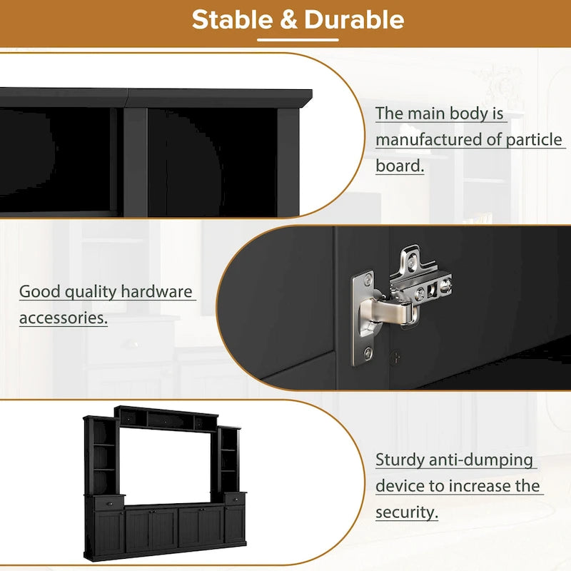 Meuble TV avec pont, support TV avec étagères réglables pour téléviseurs jusqu'à 75 pouces, deux consoles multimédias