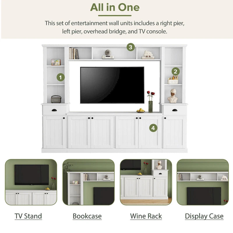 Meuble TV avec pont, support TV avec étagères réglables pour téléviseurs jusqu'à 75 pouces, deux consoles multimédias