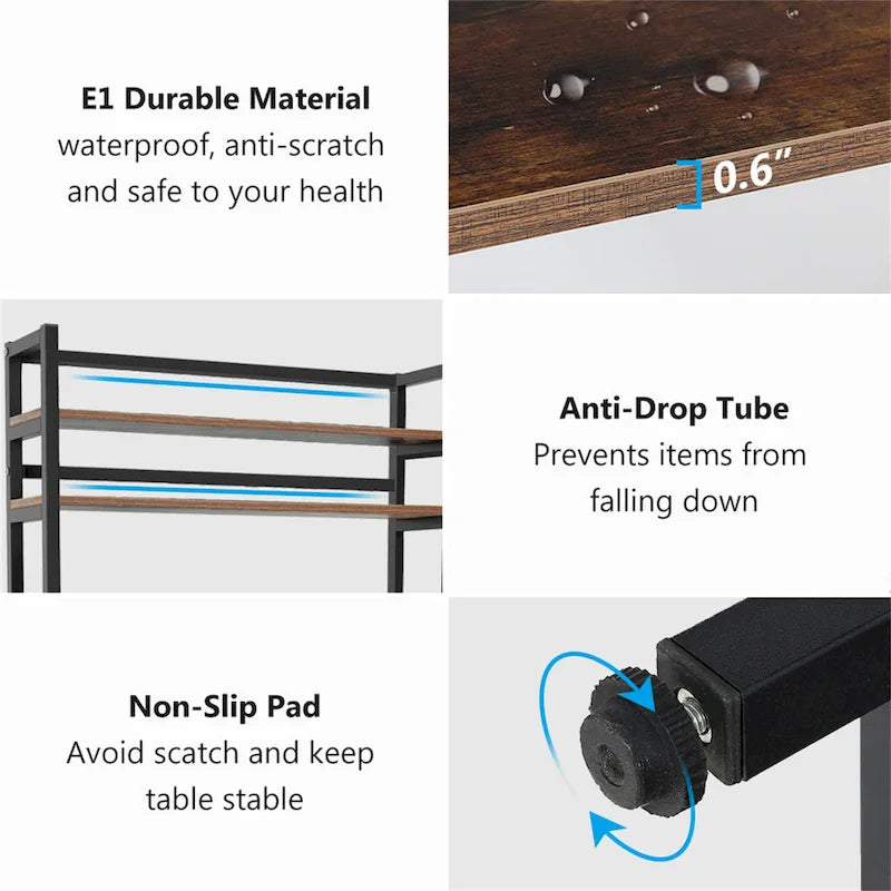 Étagère de cuisine industrielle à 5 niveaux marron/noir avec support pour micro-ondes et étagère de rangement moderne blanche.