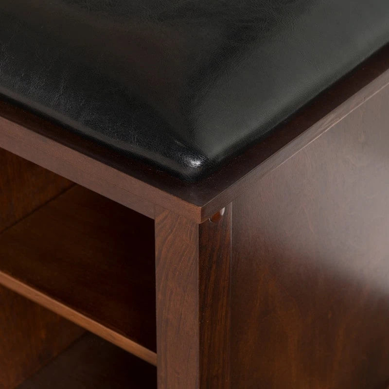 Banc d'entrée avec cube de rangement en similicuir noyer foncé Joan