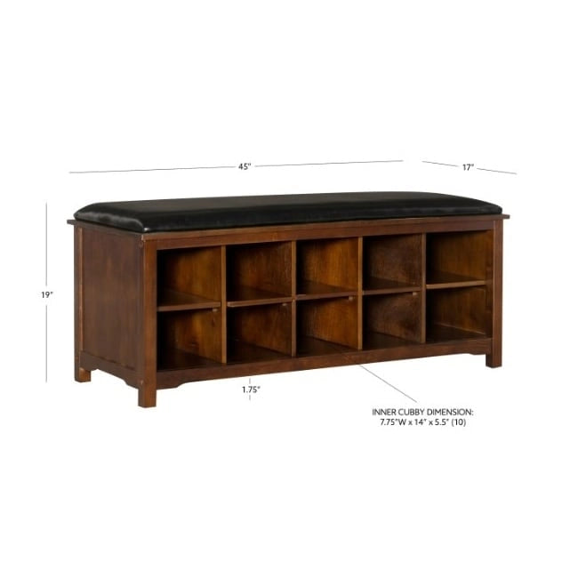 Banc d'entrée avec cube de rangement en similicuir noyer foncé Joan