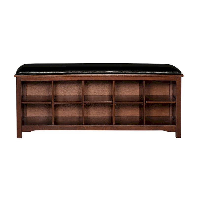 Banc d'entrée avec cube de rangement en similicuir noyer foncé Joan