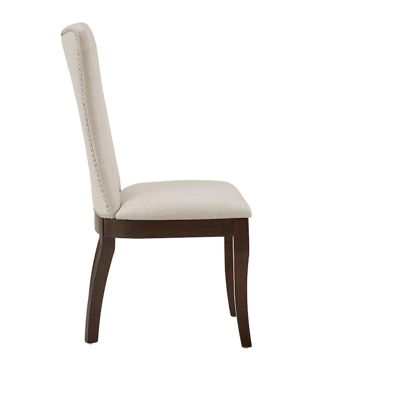 Ensemble de salle à manger rectangulaire extensible Willa en bois de cerisier foncé et tissu beige par iNSPIRE Q Classic