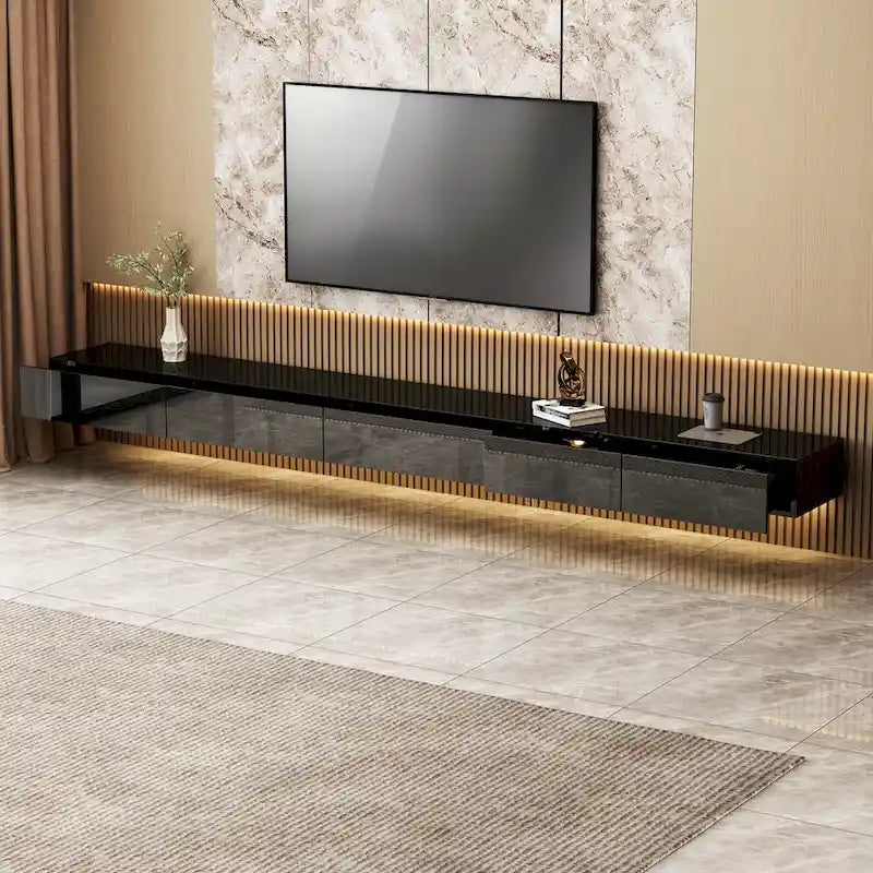 Meuble TV flottant LED, meuble multimédia pour la maison et le bureau (2 pièces)