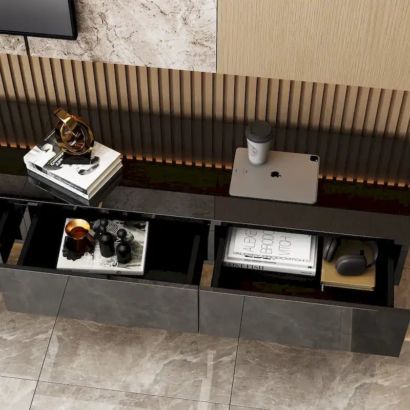 Meuble TV flottant LED, meuble multimédia pour la maison et le bureau (2 pièces)