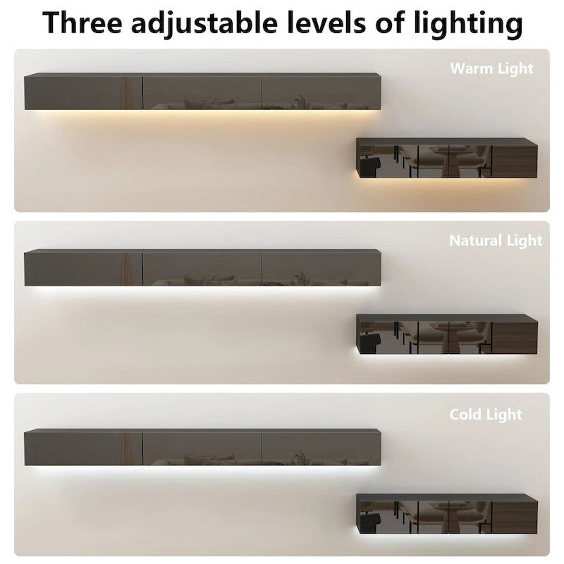 Meuble TV flottant LED, meuble multimédia pour la maison et le bureau (2 pièces)