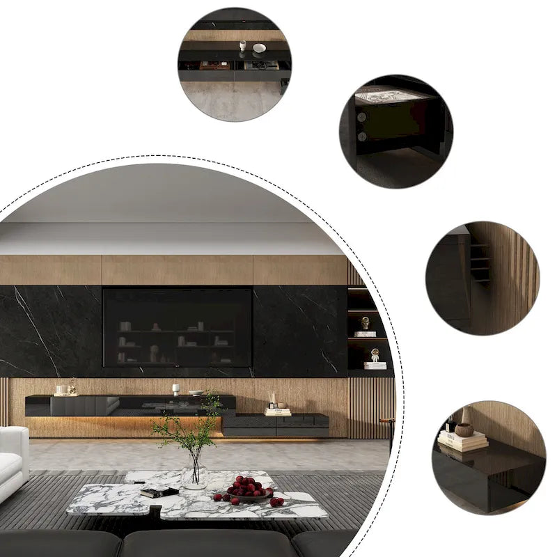 Meuble TV flottant LED, meuble multimédia pour la maison et le bureau (2 pièces)