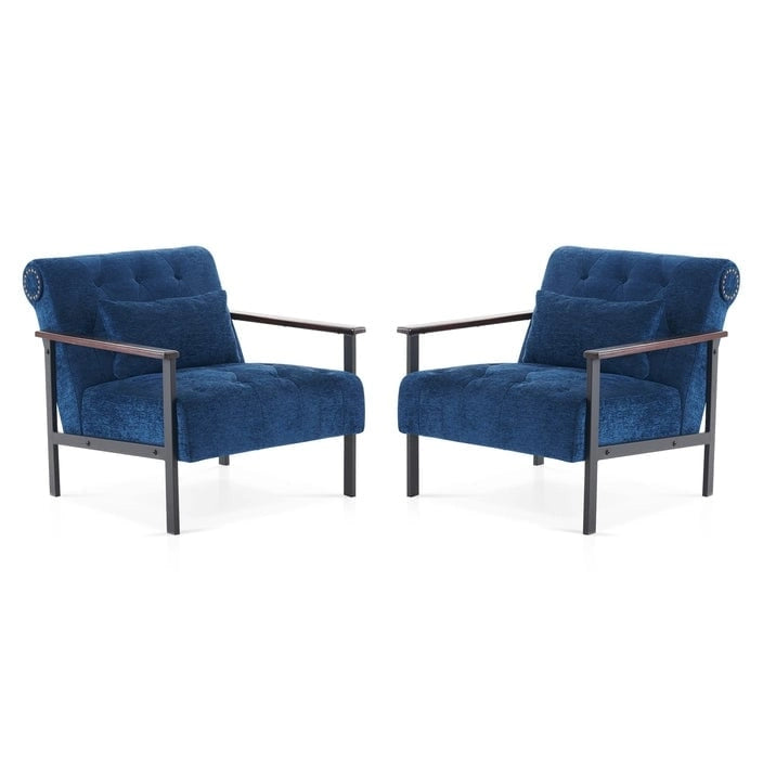 Ensemble de 2 fauteuils lounge ergonomiques modernes MCombo pour salon, en chenille, HQ417