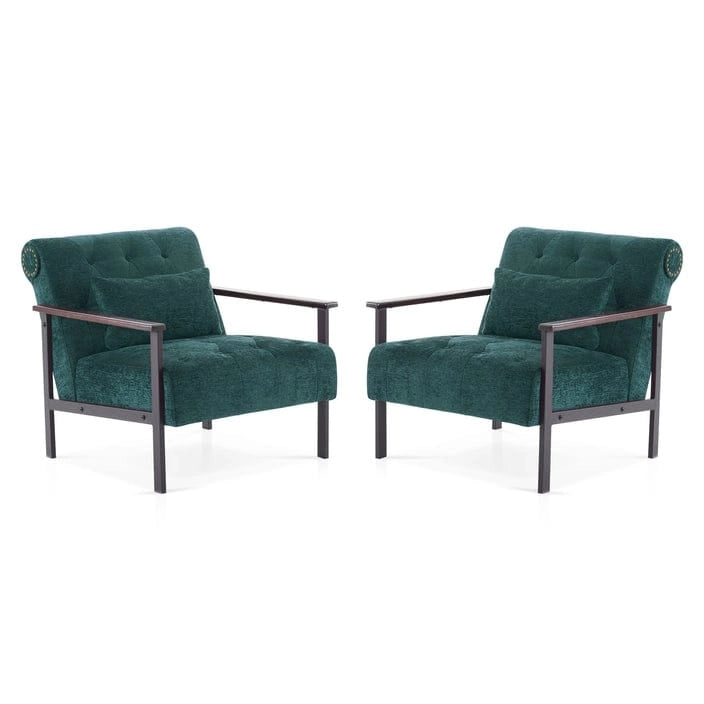 Ensemble de 2 fauteuils lounge ergonomiques modernes MCombo pour salon, en chenille, HQ417