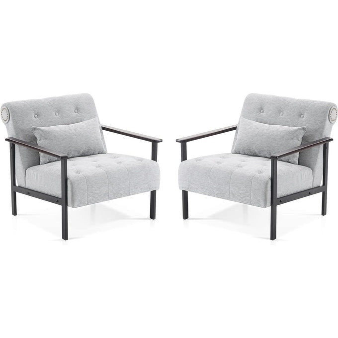 Ensemble de 2 fauteuils lounge ergonomiques modernes MCombo pour salon, en chenille, HQ417