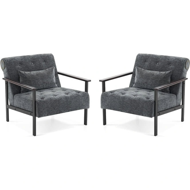 Ensemble de 2 fauteuils lounge ergonomiques modernes MCombo pour salon, en chenille, HQ417