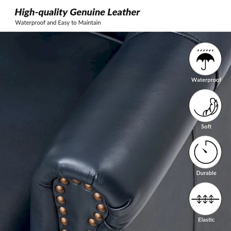 Fauteuil Gerhard en cuir véritable avec garnitures cloutées et coussin amovible (lot de 2) par HULALA HOME