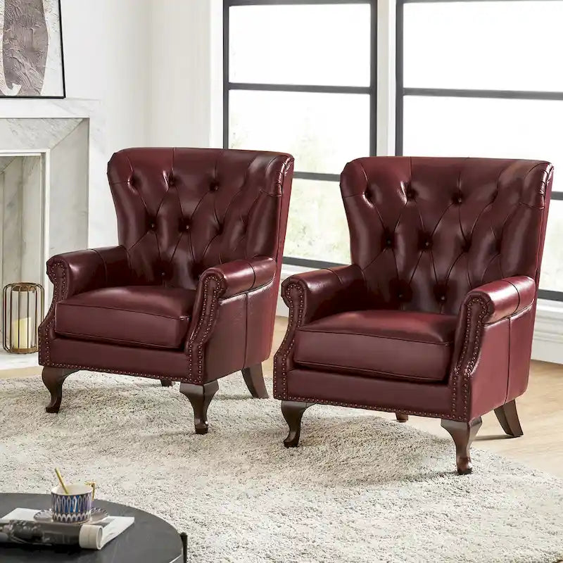 Fauteuil Gerhard en cuir véritable avec garnitures cloutées et coussin amovible (lot de 2) par HULALA HOME