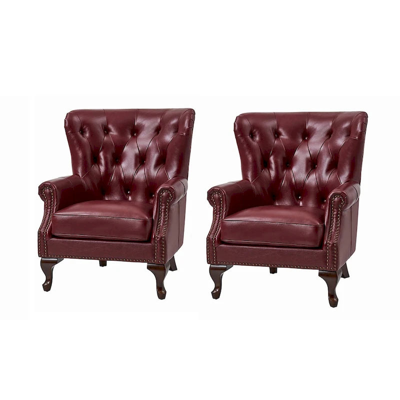 Fauteuil Gerhard en cuir véritable avec garnitures cloutées et coussin amovible (lot de 2) par HULALA HOME