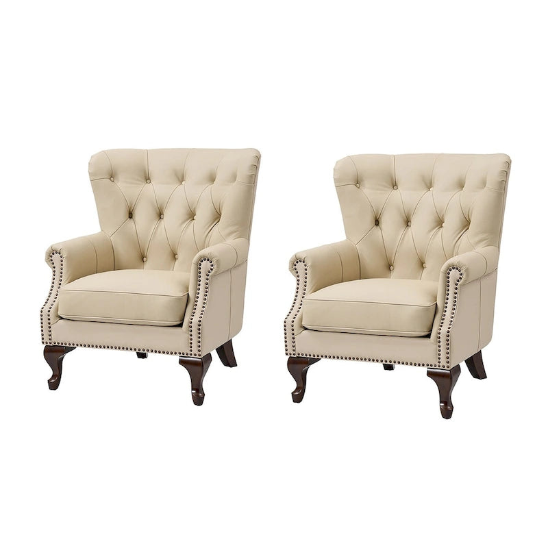 Fauteuil Gerhard en cuir véritable avec garnitures cloutées et coussin amovible (lot de 2) par HULALA HOME