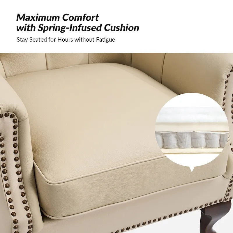 Fauteuil Gerhard en cuir véritable avec garnitures cloutées et coussin amovible (lot de 2) par HULALA HOME