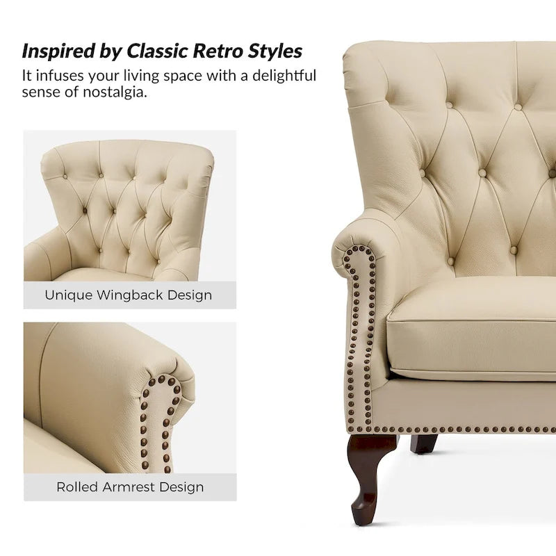 Fauteuil Gerhard en cuir véritable avec garnitures cloutées et coussin amovible (lot de 2) par HULALA HOME