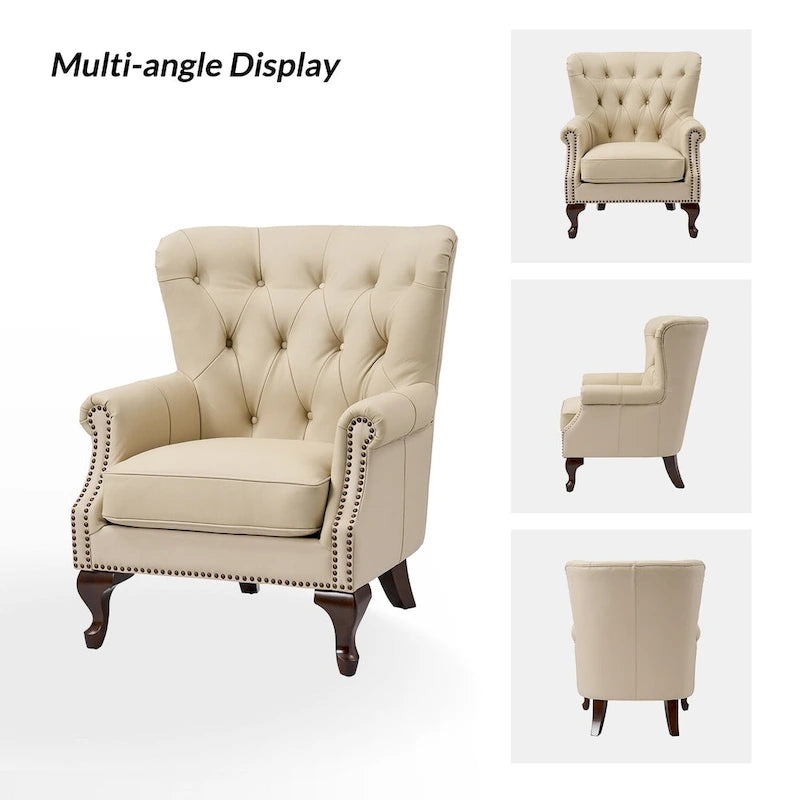 Fauteuil Gerhard en cuir véritable avec garnitures cloutées et coussin amovible (lot de 2) par HULALA HOME