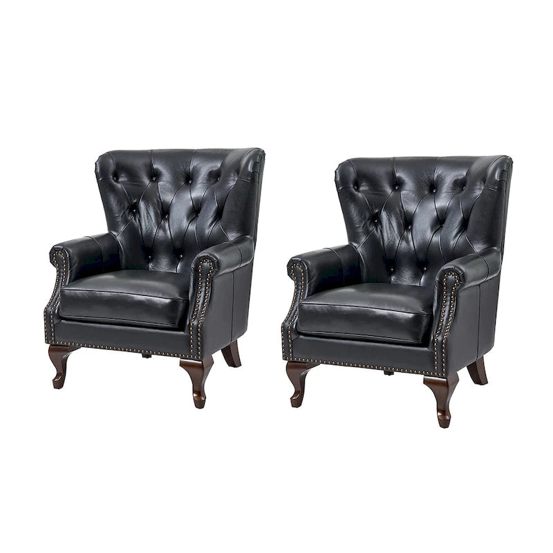 Fauteuil Gerhard en cuir véritable avec garnitures cloutées et coussin amovible (lot de 2) par HULALA HOME
