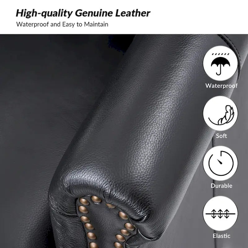 Fauteuil Gerhard en cuir véritable avec garnitures cloutées et coussin amovible (lot de 2) par HULALA HOME